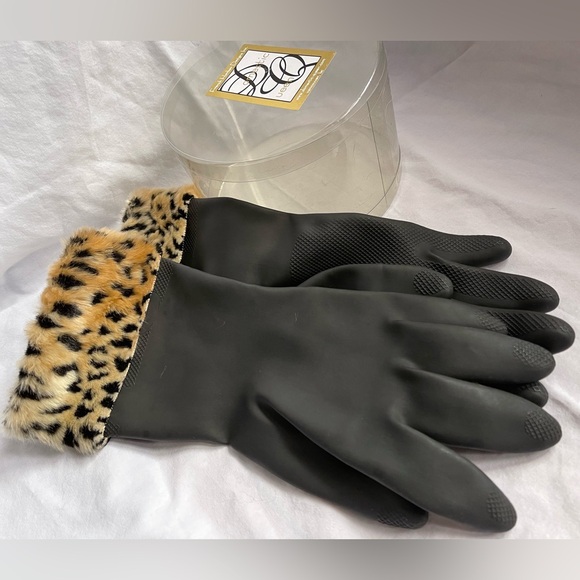 Vintage inspired rubber gloves with faux fur size 7.5 NEW in box - Picture 2 of 5